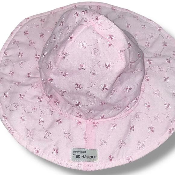 The Original Flap Happy Hat Ties Sz Medium 6-12 Months Pink Eyelet UPF50 Gift - Picture 11 of 14